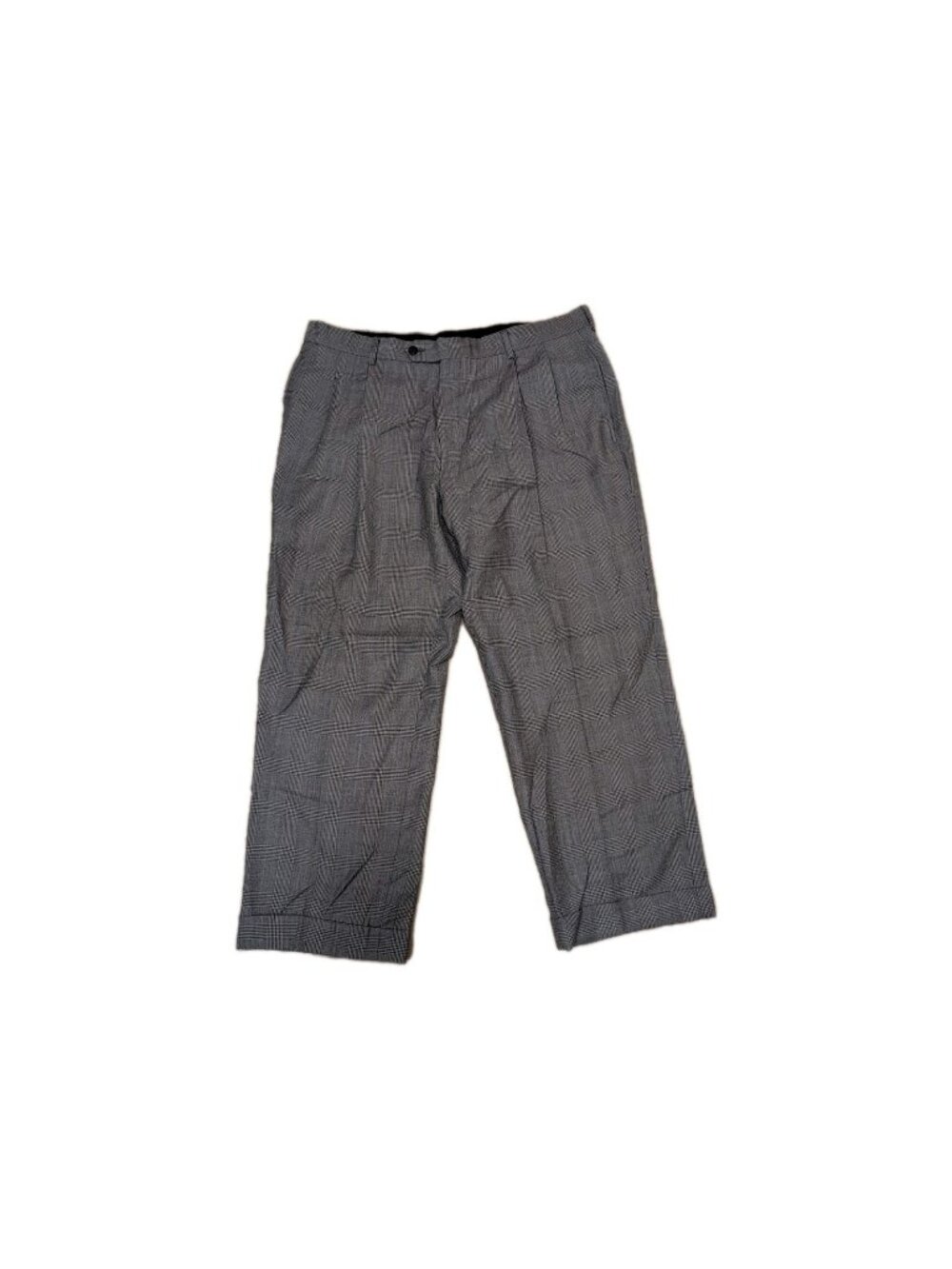 Jos A Bank Pants Men's 42R (36x26) Gray Straight Leg Cuffed Plaid‎ Dress Slacks